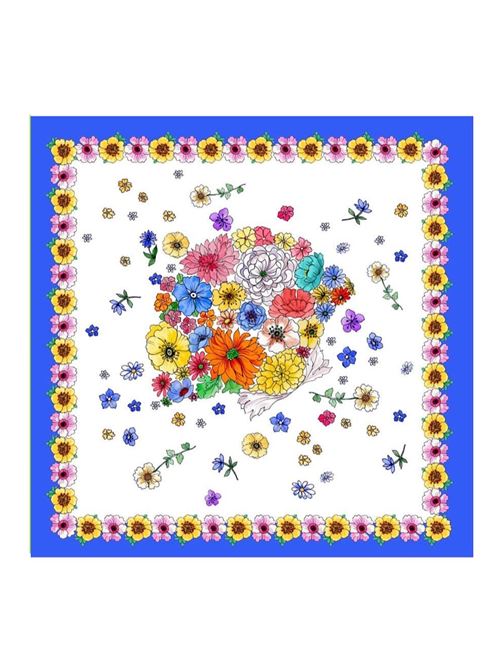 Foulard in twill di seta con stampa ostrica fiori Laboratorio Capri | FOULARDOSTRICABLUETTE